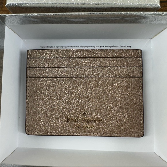 NWT! Kate Spade Small Slim Metallic Gold Glitter Credit Card Case 6 Slot w/ Box - Picture 2 of 9
